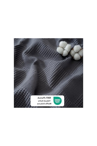 Koyu Gri Waffle Desenli Tek Kişilik Pike, 160x230 Cm, 100% Pamuk Açık Indigo