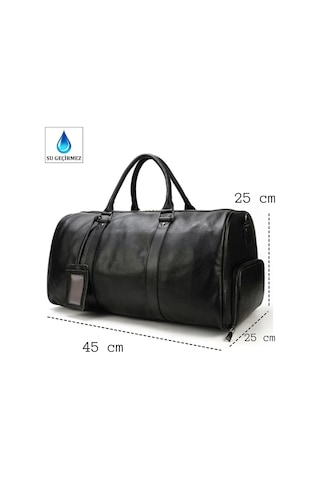 Deri Seyehat Çantası Ayakkabı Bölmeli El Ve Omuz Askılı 8683255012213 Siyah