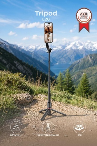 Teknik Gereç Mobil Sehpa Video Sehpası Tripod Çok Amaçlı Kumandalı Selfie Çubuğu L20 Siyah