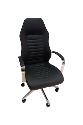 Çalışma Koltuğu Makam Sandalyesi Krom Yıldız Ayaklı Siyah Suni De