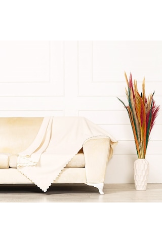 Kırık BeyazDokuma Kadife Şönil Düz Kumaş Çift Taraflı Koltuk Şalı