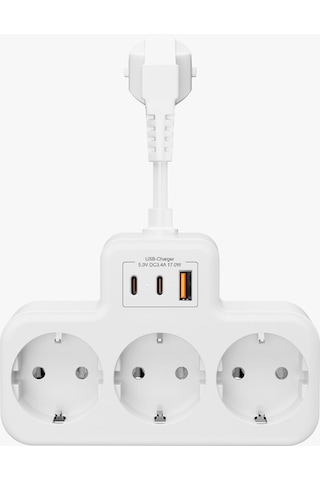 Çoklu Kablolu Priz Yüksek Gerilim Korumalı 3'lü Priz 1x Usb 2x Type-c Çıkışlı Grup Priz Çoğaltıcı 2 M