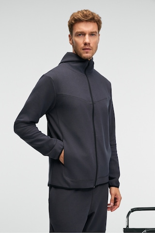 Grımelange AVENER Erkek Kapüşonlu Baskılı Fermuarlı Antrasit Sweatshirt