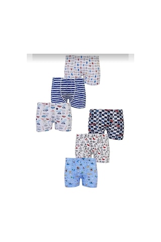 Tutku 0254 Erkek Çocuk Desenli Boxer Şort 6 Adet Renkli
