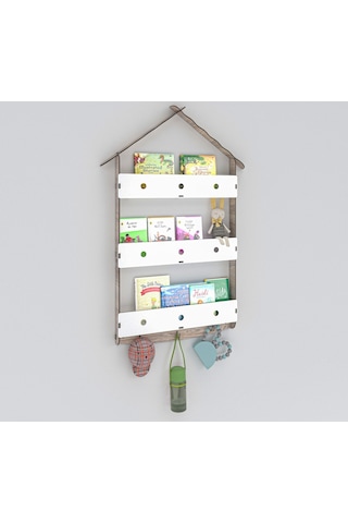 Mingitav Maison Çatılı Askılı Ahşap Eğitici Montessori Kitaplık Ahşap