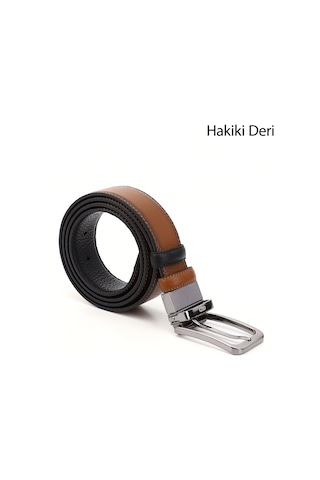 Gönderi R Siyaha Taba Hakiki Deri 3,5 Cm Çift Taraflı Klasik Kemer Siyah - Taba