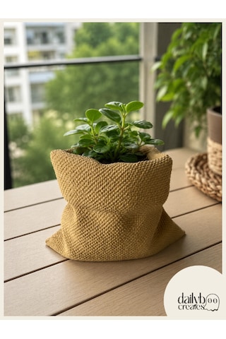 Dekoratif Çuval Saksı-çiçek,bitki,sukulent Saksısı-modern Tarz Saksı 01