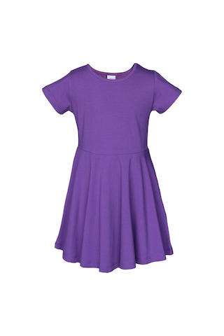 Lovetti Mor Kız Çocuk Düz Basic Kısa Kol Elbise 9560M021 Mor