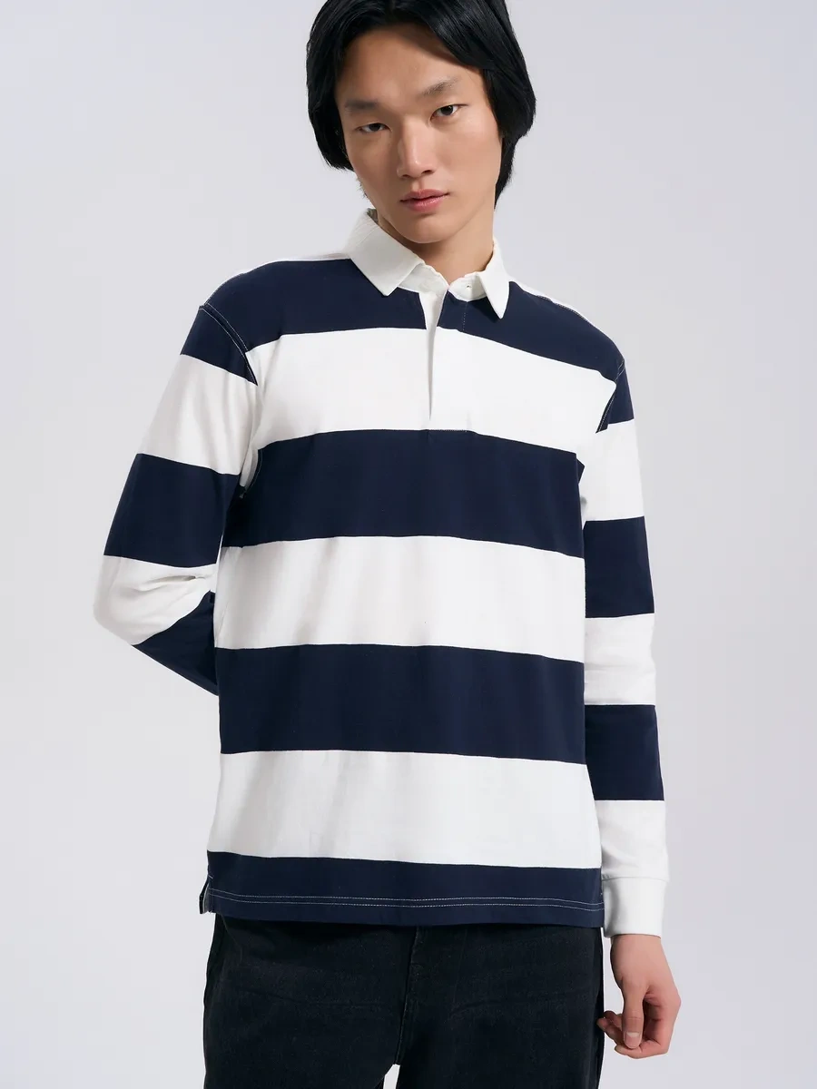 Tvoe Çizgili Polo Yaka Ve Uzun Kollu 330668984 Mavi