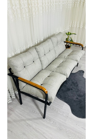 Madame Home Karanfil Balkon, Bahçe, Cafe - Metal Kanepe Koltuk Takımı 3 Lü Açık Gri