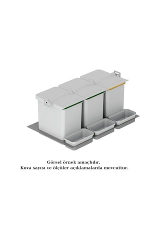 Starax 90cm Çekmece İçi Otomatik Çöp Kovası 36+3 Litre Gri 3kova Modül 90cm S-2565-g