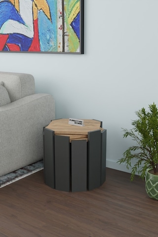 Sekizgen Üçlü Zigon Sehpa Seti Sunta Yan Sehpa A.çam - Antrasit