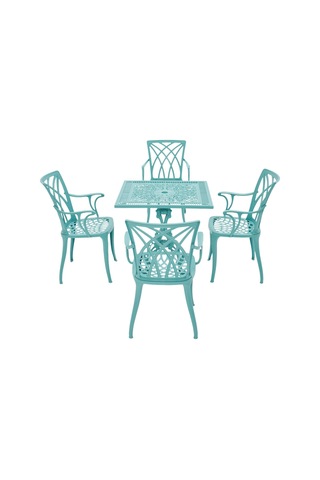 Line Turkuaz Kare Masa Takımı Rehome Bahçe Döküm Mobilya Turkuaz
