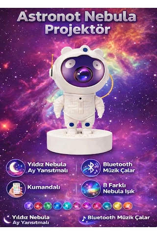 Astronot Yıldız Galaksi Projektör Gece Lambası Uzaktan Kumandalı Nebula Işık