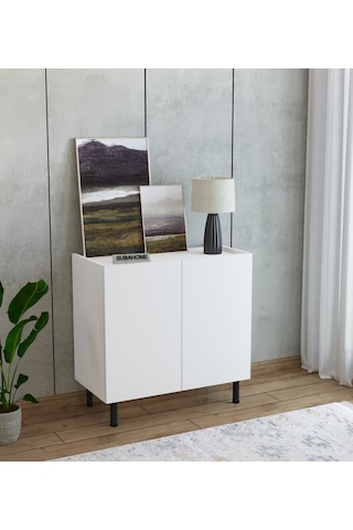 Modern Mdf Çok Amaçlı 80 Cm 2 Kapaklı Beyaz Konsol