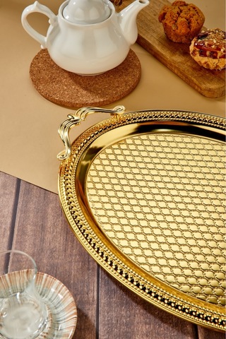 Cooker 2'li Özel Lüx Oval Paslanmaz Çelik Tepsi Büyük: 44 Cm Küçük : 37 Cm Sarı