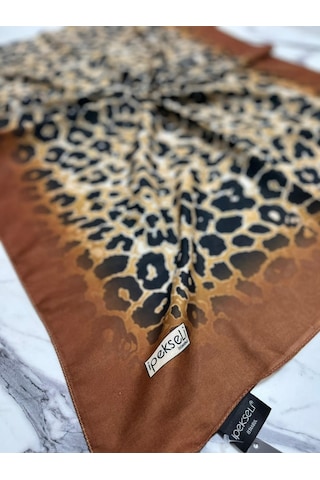 İpekseli Leopar Desenli Organik Pamuk Şal - 1 911