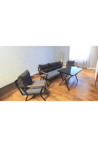 Pi Locca Bahçe Balkon Mobilyası Gri Antrasit 3+1+1 Perla Masa Antrasit - Gri