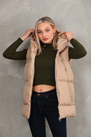 Luyafashion Kadın Kapüşonlu Şişme Yelek Boyfriend Krem Krem