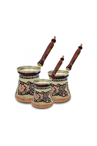 Bakır Cezve Özel İşlemeli Kahve 3'lü Set