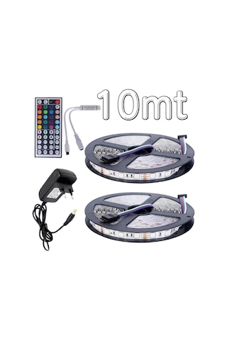 Rgb Led 10 Metre 3 Çip 44 Tuş Kumanda Ve Adaptör Tak Çalıştır Set