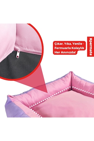 Xpermate Yuvi Kedi Yatağı Köpek Yatağı Tüy Tutmaz Kumaş Su İtici Kumaş Fermuarlı 55 x 60 x 23 CM