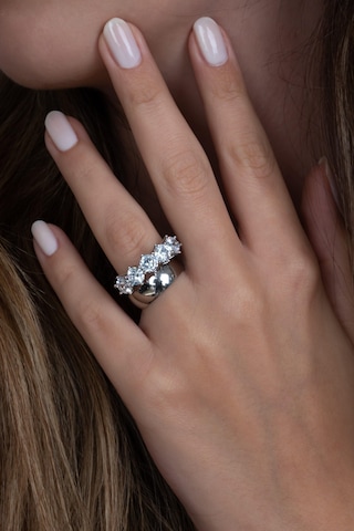 Takı Dükkanı Rodyum Kaplama 6mm Gümüş Alyans Ve Gümüş Beştaş Yüzük Seti Wsr121