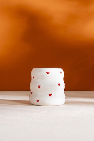 Rivaistanbul Mini Kalpler Amore El Yapımı Seramik Double Kahve Bardağı Mug Kupa Krem