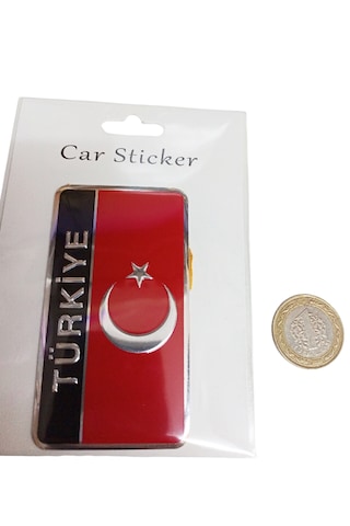 Kabartmalı Türkiye Yazılı Metalize Köşeli Dikdörtgen Türk Bayrağı Bayrak Oto Sticker 01 Etiket