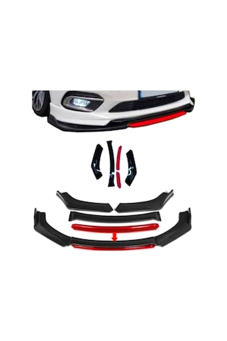 Ön Tampon Eki Universal Ön Lip Vw Transporter T5-t6-t7 Uyumlu Ön Karlık Siyah-kırmızı