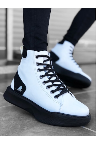Ba0155 Beyaz Bağcıklı Erkek Siyah Yüksek Taban Spor Bot