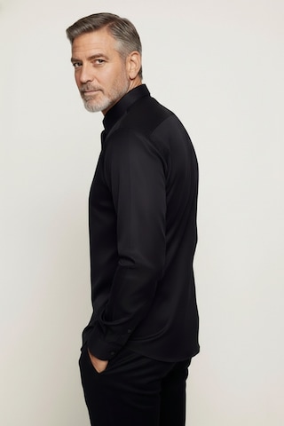 Yxc Trend Maker Slim Fit Uzun Kollu Kolay Ütü Teri Emen Nefes Alan Doku Kravatlık Dört Mevsim Erkek Gömlek Siyah