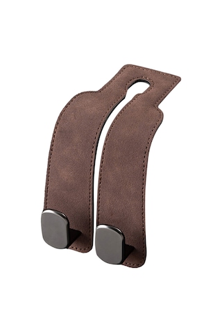 Aubyhe Oto Koltuk Arka Çift Kanca: Metal + Deri Araç İçi Çanta Tutucu, Telefon Tutucu, Organizasyon Aracı, Kahverengi Tek Adet