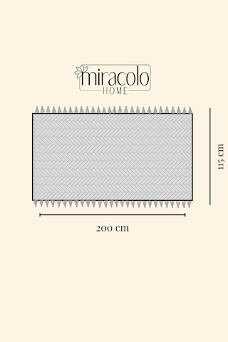 Miracolo Home Ekru Pamuklu 2'li Koltuk Örtüsü 115x200 Önden Saçaklı Çizgili Desenli