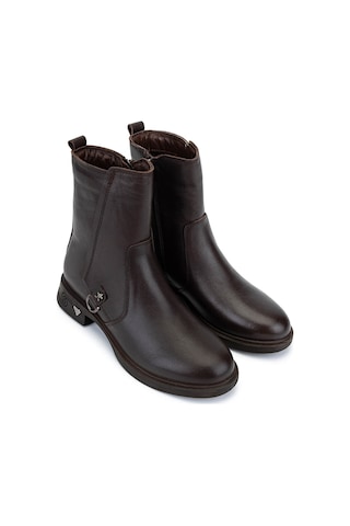 Tamer Tanca Kadın Hakiki Deri Kahverengi Topuklu Bot 1065 3450 Bn Bot Sk25-26 Kahve Dr Kahverengi