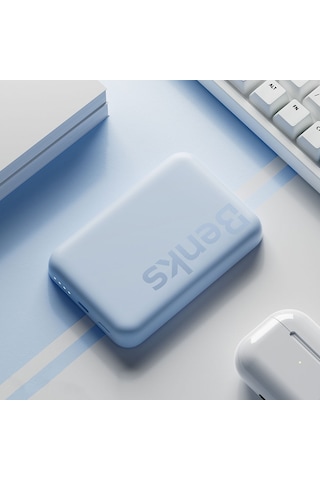 Benks Mp10 6000 mAh İnce Tasarımlı Magsafe Powerbank Mavi