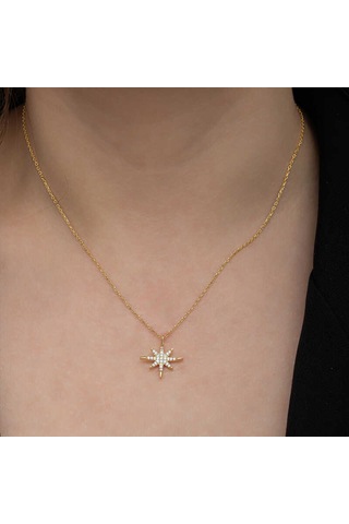 Gümüş Gold Kutup Yıldızı Kadın Kolye Sl6657 Gümüş