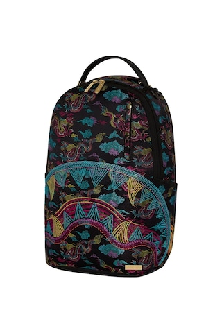 Sprayground Embroıdered Dragons Dlx Sırt Çantası, Su Geçirmez Suni Deri, Laptop Ve Gözlük Bölmeli Çok Renkli
