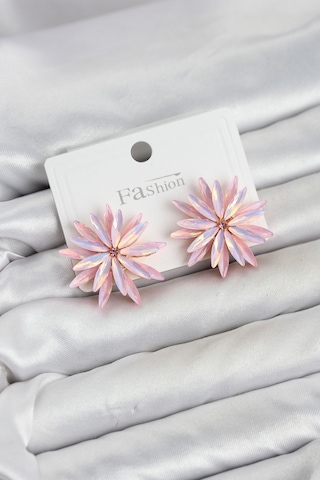 Lotus Model Pembe Renk Kristal Taşlı Kadın Küpe Çok Renkli 43049699