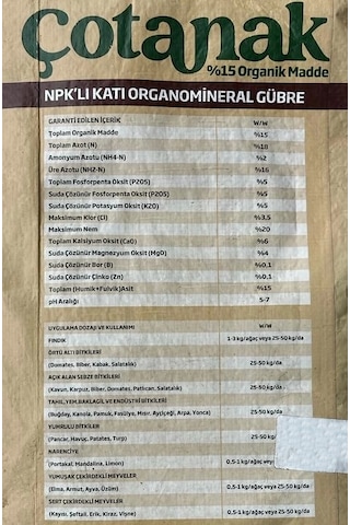 Çotanak 18 5 5 Npk'lı Organomineral Organik Gübre 25kg