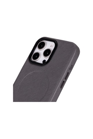 Apple Uyumlu iPhone 16 Pro Max Hakiki Deri El Yapımı Kılıf Gri Siyah