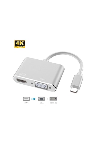 Usb 3.1 Type-C To Hdmi Vga 4366A 4K Çevirici Dönüştürücü Adaptor
