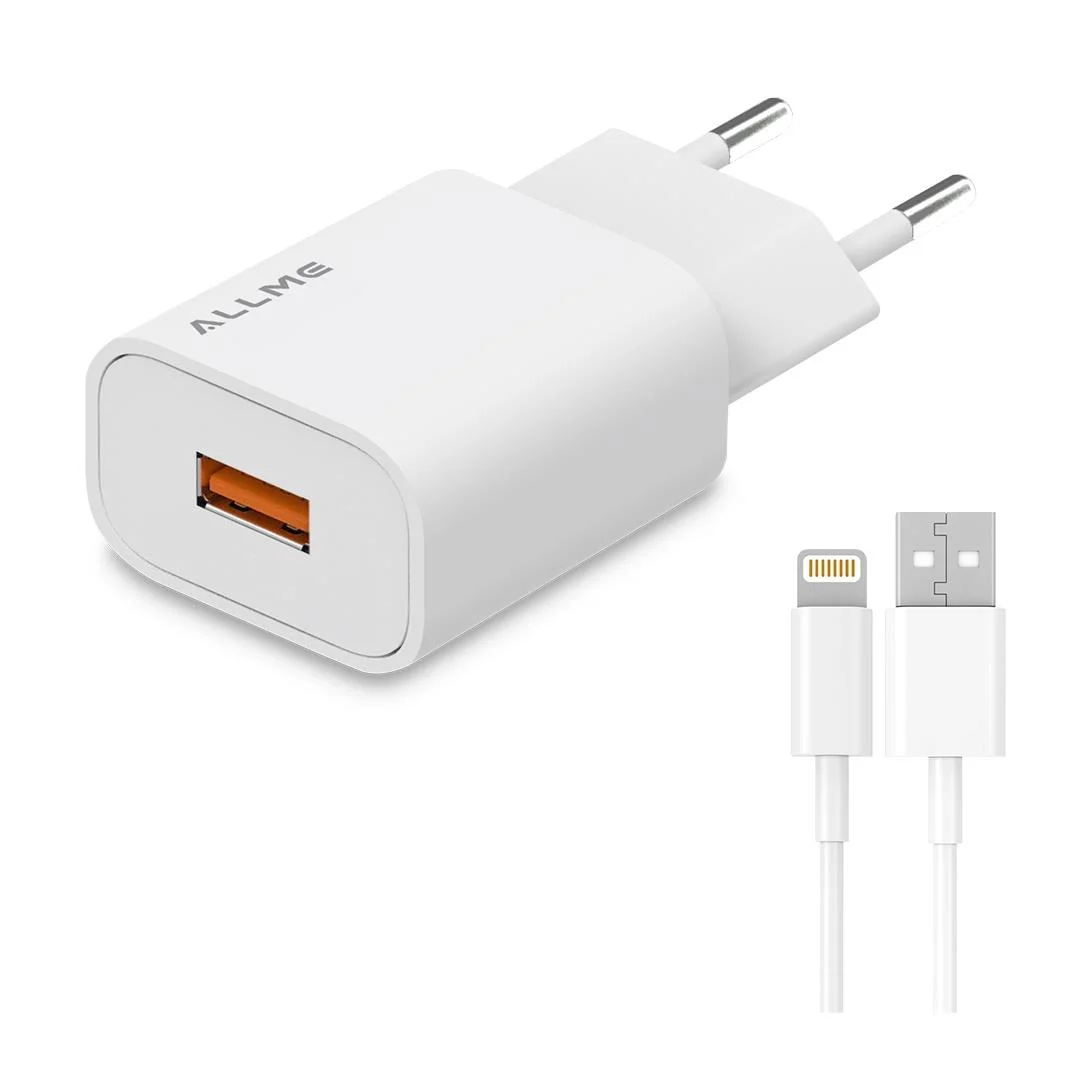 Allme Ss18ulb 18w Qc Adaptör + 3a Usb To Lightning Kablolu Hızlı Şarj Seti Beyaz 18 W