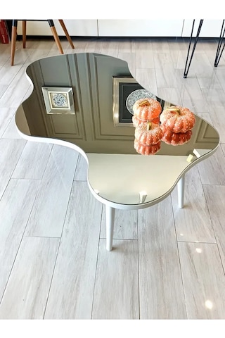 Fawdecor Aynalı Masif Ahşap Orta Sehpa - 100 X 64 Cm Beyaz