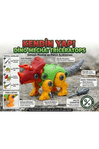 Dinazor Atolyesi Kendin Yap Kolay Montajlı 18 Cm Motor Becerilerini Geliştiren Oyuncak Dinazor Seti 22732295