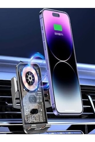 15w Sensörlü Araç İçi Wireless Şarjlı Telefon Tutucu Elite Şeffaf Süper Sessiz Tasarım