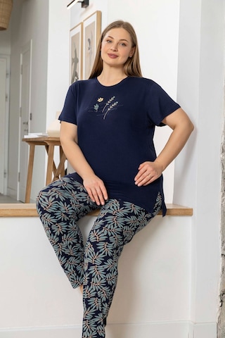 Aydoğan Kadın İnci Büyük Beden Kısa Kol Lacivert Pijama Takım 0058 Lacivert