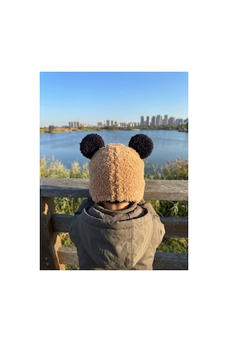 Mollycrush Bebek Camel Kışlık Peluş Şapka Kulaklı Bağcıklı Bere Modeli Kahverengi- Camel