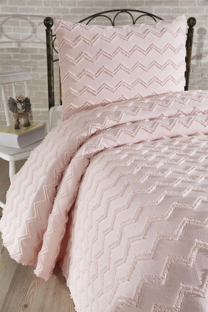 Çeyiz Diyarı Lumpa 2 Parça Tek Kişilik Pike Takımı Pudra Pudra