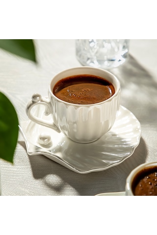 Perla 6 Kişilik 12 Parça Porselen Kahve Fincan Takımı Beyaz